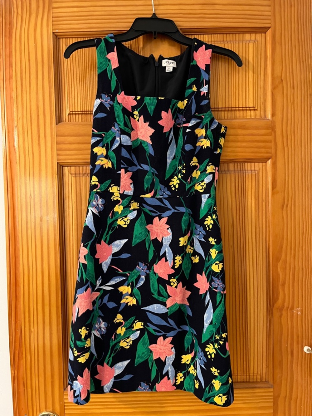 J. Crew Black Floral Sleeveless Dress with Pink, Green & Yellow Print